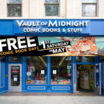 Vault of Midnight's Ann Arbor location with its Free Comic Book Day banner. Photo taken by Curtis Sullivan.