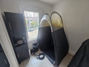 Bellanina's has a small tent-like arrangement upstairs for year-round tanning no matter how many inches of snow are piling up just outside of the window. Photo by Drew Saunders.