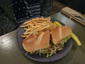 Bori's Bulgogi sandwich comes with a healthy helping of shoestring fries. Photo by Drew Saunders.