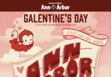 Shop Around at Main Street Ann Arbor’s Galentine’s Day Event Galentine Day 2026 poster. Image credit: Main Street Ann Arbor.